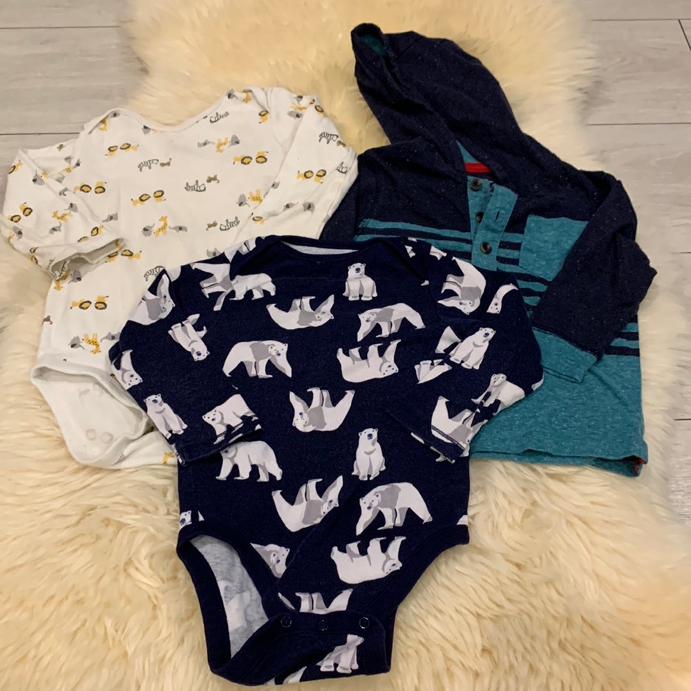 Geoege, Child of Mine & Old Navy Long-Sleeve Bundle in White/Blue/Teal 12-18M